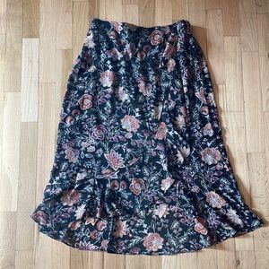 NWT DR2 Floral Ruffle Wrap Midi Skirt